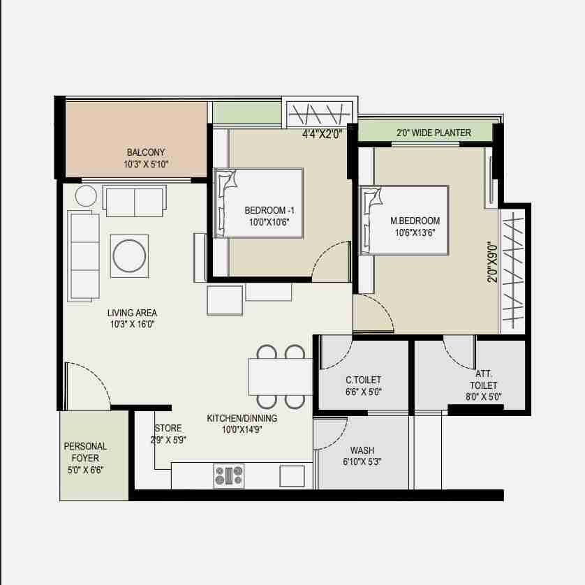 2 BHK 170 sq.ft.