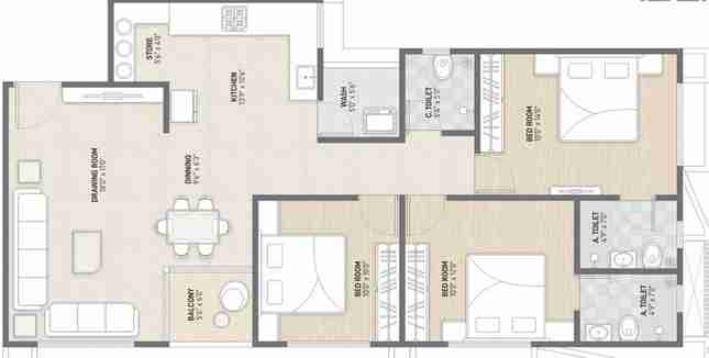 3 BHK 193 sq yard